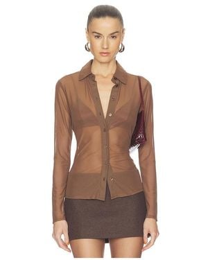 GOOD AMERICAN Mesh Button Up Top - Brown