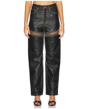 Area Studded Leather Slit Leg Pant - Black