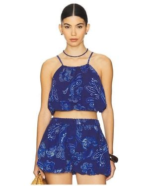 Rococo Sand Square Neck Bubble Top - Blue