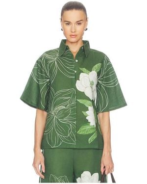 VERANDAH Floral Bell Sleeve Shirt - Grün