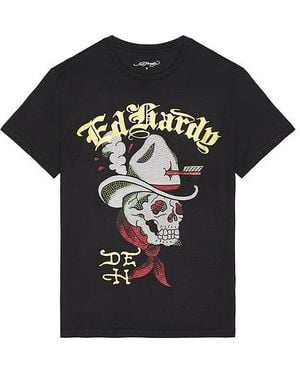 Ed Hardy Cowboy Skull Rhinestone Tee - Black