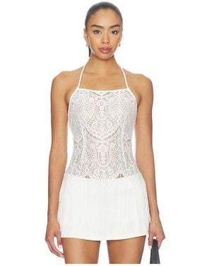 For Love & Lemons Siren Fringe Top en White - Blanc