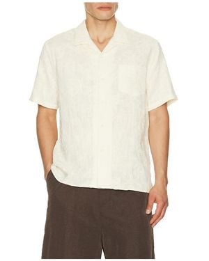 Vince Embroidered Floral Short Sleeve Cabana Shirt - White