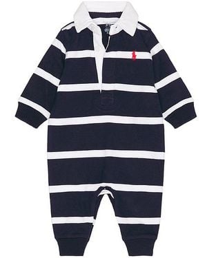 Polo Ralph Lauren Baby Striped Cotton Rugby Coverall - Blue