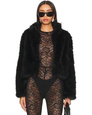 Adrienne Landau Faux Fox Fur Jacket - Black