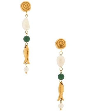 Casa Clara La Paz Wood And Gold Beaded Earring - Green