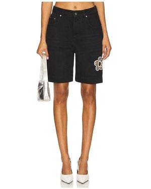 Area Crystal Flower Bermuda Jean Short - Black