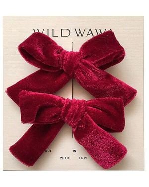 Wild Wawa Velvet Bow Clip Set - Red