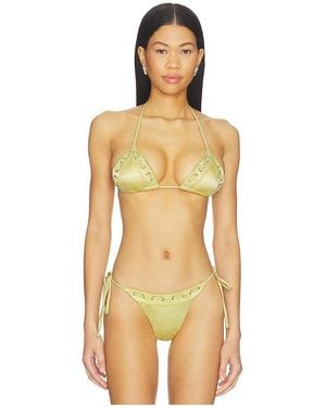 With Jean Juni Eyelet Lace Up Bikini Top - Orange