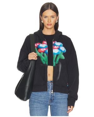 VANDY THE PINK Spray Flower Zip Up Hoodie - Black