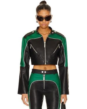 Camila Coelho Cropped Moto Biker Leather Jacket - Green