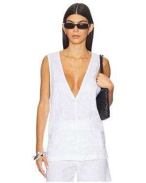AEXAE Linen V Neck Top - White