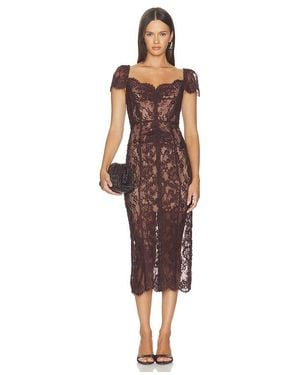 Self-Portrait Floral Lace Midi Dress - Brown