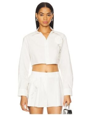 Area Crystal Rosette Poplin Cropped Shirt - White