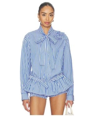 AKNVAS Flor Poplin Stripe Shirt With One Rose - Blue