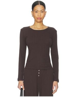 Leset Pointelle Slim Fit Long Sleeve - Brown
