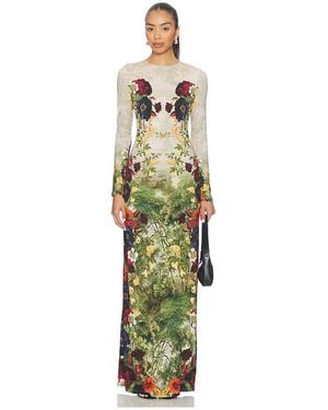 Alice + Olivia Delora Long Sleeve Crew Neck Maxi Dress - White
