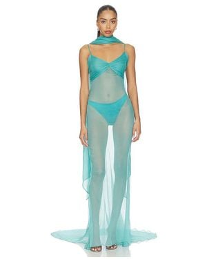 LAQUAN SMITH ROBE DE SOIRÉE WITH NECK TIE DETAIL en Teal - Bleu