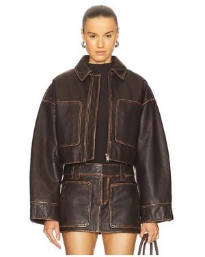 GRLFRND Cropped Leather Patch Pocket Jacket - Brown