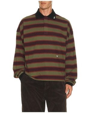 Rhude Fontaine Striped Long Sleeve Polo Shirt - Brown