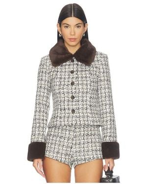 MAJORELLE Ivette Faux Fur Trim Tweed Jacket - White