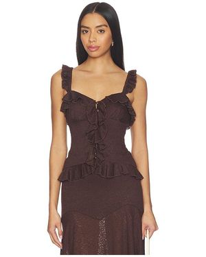 Runaway the Label Roxelle Ruffle Split Front Top - Brown