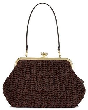 COACH Large Weave Straw Kisslock Frame 27 Bag - Brown