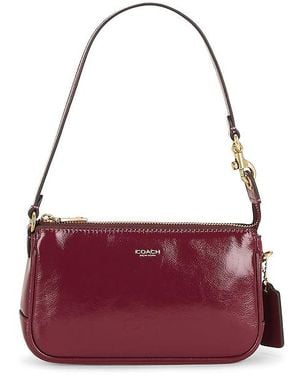 COACH Shiny Crinkle Leather Plaza Bag 18 - Red
