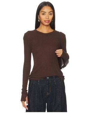 Michael Lauren Axl Long Sleeve Crop Fitted Top - Brown