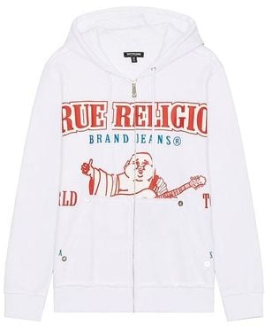 True Religion Fleece-Lined Cotton-Blend Zip Hoodie - White