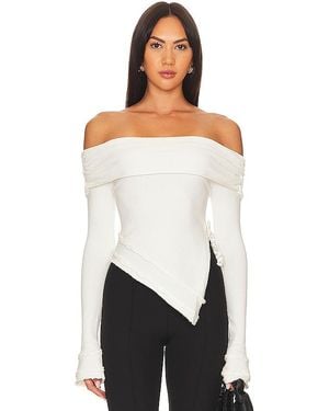 GUIZIO Soler Fold Over Knit Top - White