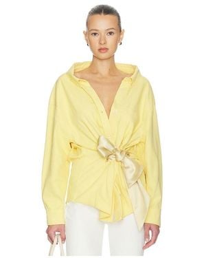 Area Satin Knot Oxford Shirt - Yellow