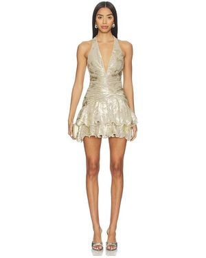 PATBO Golden Dust Lurex Plunge Mini Dress - Natural