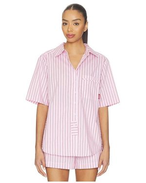 Homeys Stripe Pajama Short Sleeve Shirt - Pink