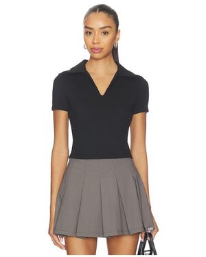 Gold Hinge Polo Estilo Preppy Con Cuello En V V-Neck Preppy Polo Top En Color Negro Talla (También En Xs)