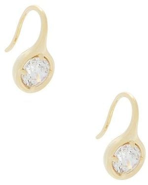 By Adina Eden Cz Rounded Bezel Fish Hook Huggie Earring - Metallic