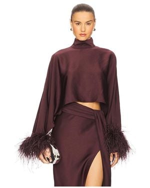 LAPOINTE Lightweight Satin Caftan Top With Feathers En Color Vino Talla (También En M, S, Xs) - Rojo