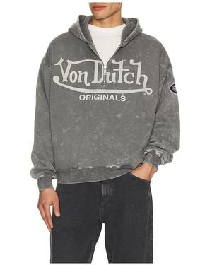 Von Dutch Quarter Zip Boxy Hoodie - Grey