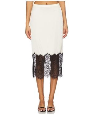 GOOD AMERICAN Satin Lace Slip Midi Skirt - White