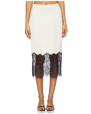 GOOD AMERICAN Satin Lace Slip Midi Skirt - White