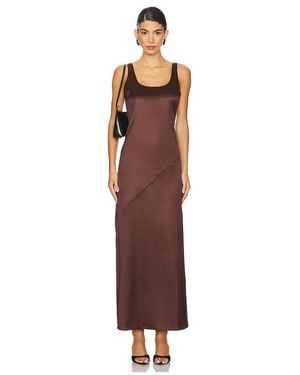 Line & Dot Satin Slip Midi Dress - Brown