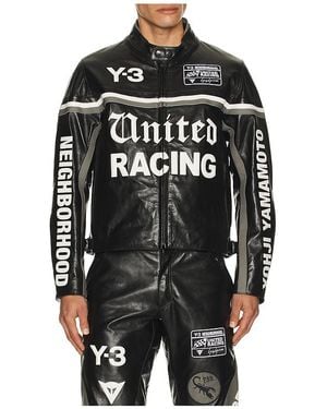 Y-3 Leder-Rennjacke - Schwarz