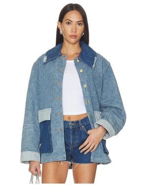 Ganni Patchwork Denim Midi Jacket - Blue