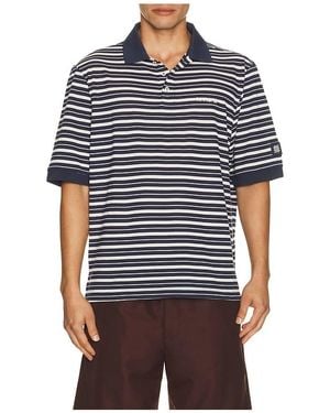 Manors Golf Goat Pique Stripe Polo - Blue