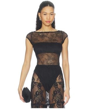 Runaway the Label Opaline Boat Neck Lace Bodysuit - Black
