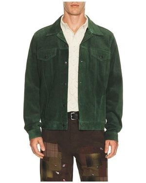 vowels Suede Trucker Jacket - Green