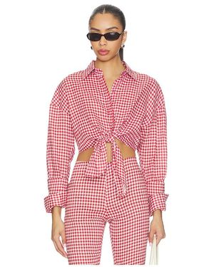 AEXAE Camisa De Lino Con Nudo Al Frente. En Color Rojo Talla (También En M, Xl)