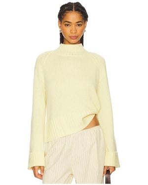 Autumn Cashmere 6-Ply Cuffed Solid Boxy Mock Neck Top - Natural
