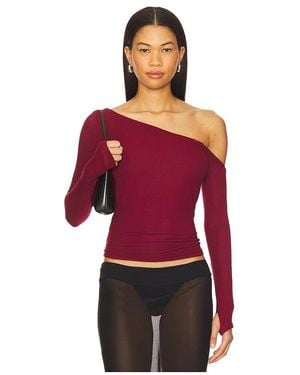 Michael Lauren Magdaleno Asymmetrical Fitted Cold Shoulder Long Sleeve Top En Color Burgundy Talla (También En S, Xs, M, Xl) - Rojo