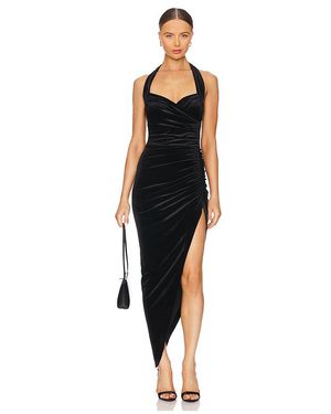 Norma Kamali Cayla Velvet Side Drape Gown - Black